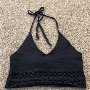 Black crochet crop top